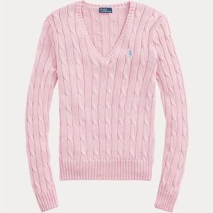 Ralph Lauren Light Pink Cable Knit V-Neck Sweater
